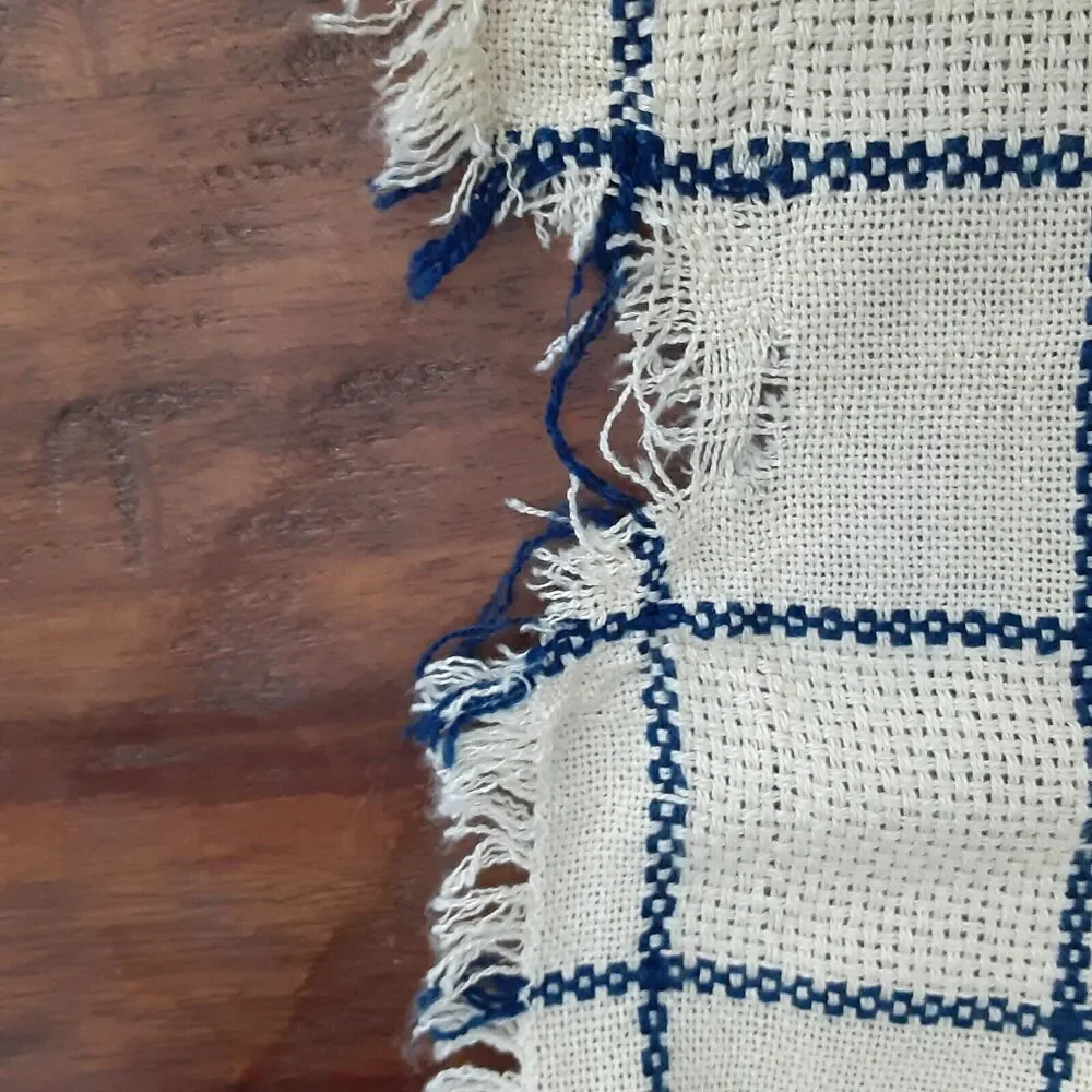 Vintage made in Spain Fringed Tablecloth 50x 65.5 Perfectly Imperfect NOTE